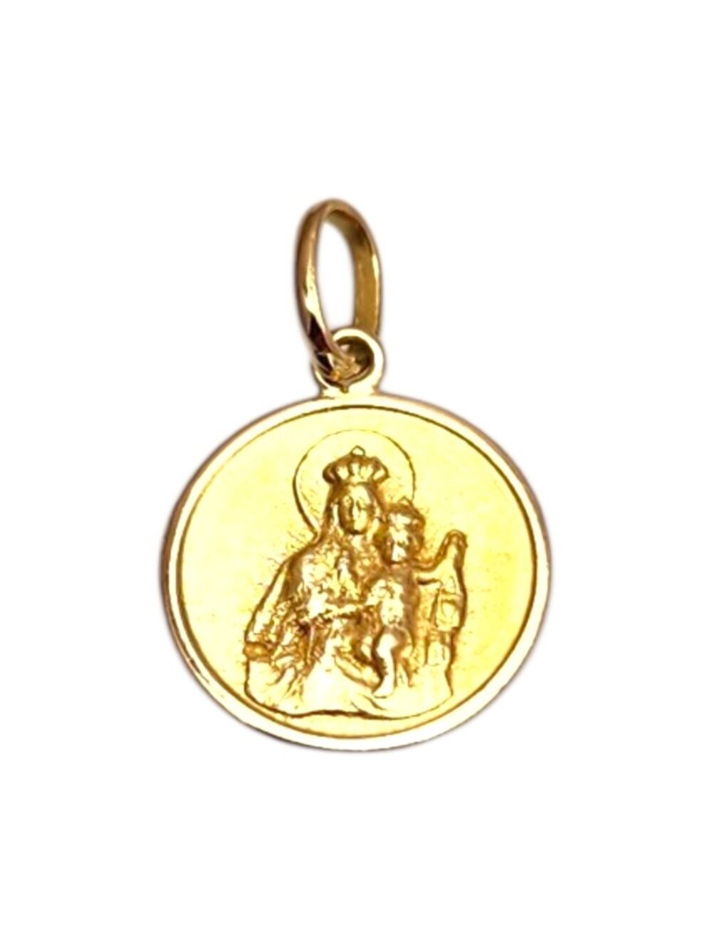 18K Yellow Gold Small Blessed Mother and Baby Jesus Pendant #25297